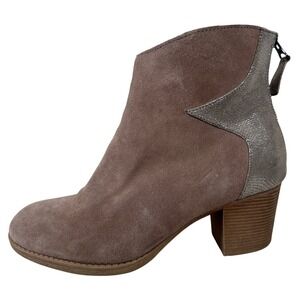 Tan Suede Block‎ Heel Ankle Boots Zipper bootie heeled western boho round silver